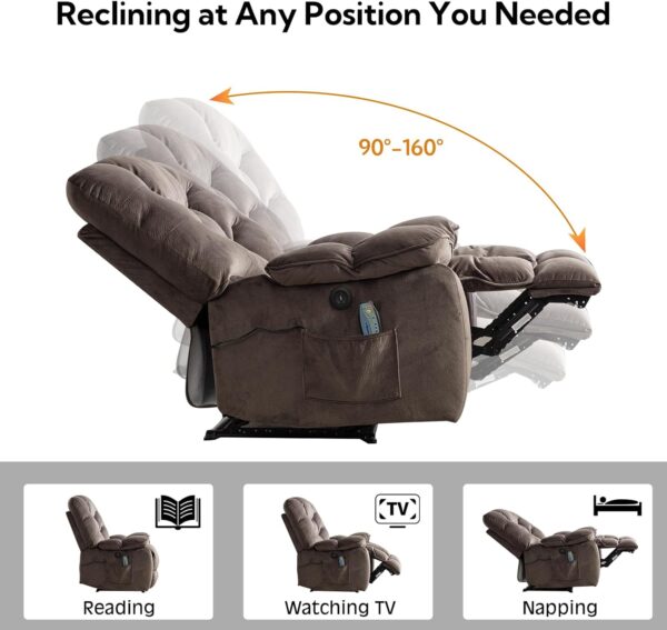 Oversized Power Recliner Chairs with Massage and Heat, 41" Wide Electric Reclining Chair with USB Port, Breathable Fabric Overstuffed Reclining Sofa for Living Room Bedroom (No Lift) - Image 4