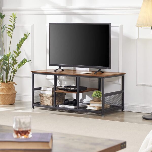 VECELO Coffee Center Table with Storage for Living Room Office Reception, Modern & Industrial Mesh Shelf, 39.4 Inch, Rustic Brown - Image 5