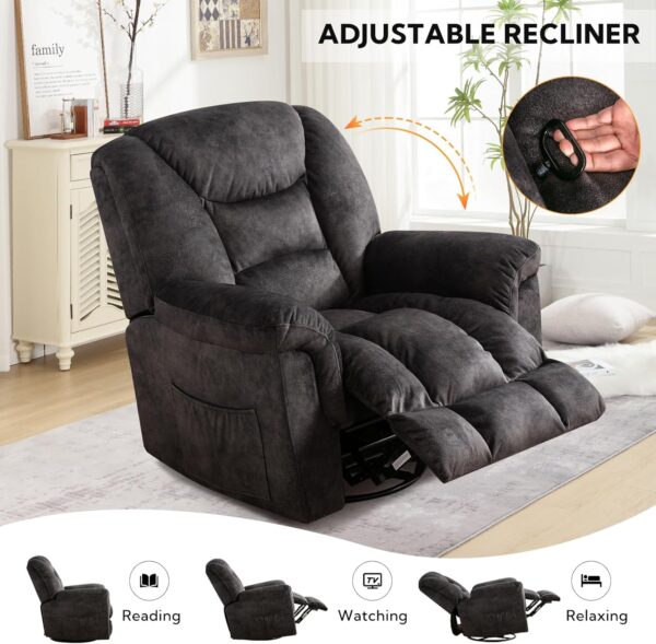 ANJ Swivel Rocker Recliner Chair, Oversized Manual 360° Swivel Recliners, Comfy Glider Rocking Chairs for Big Man, Extra Wide Overstuffed Reclining Chair for Living Room, Grey - Image 7
