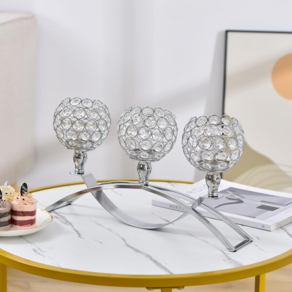 VINCIGANT 3 Arm Crystal Candle Stick Holders for Table Centerpiece, Silver Candelabra Ornaments for Wedding Christmas Dinning Room Decorations,Gifts Boxed - Image 5