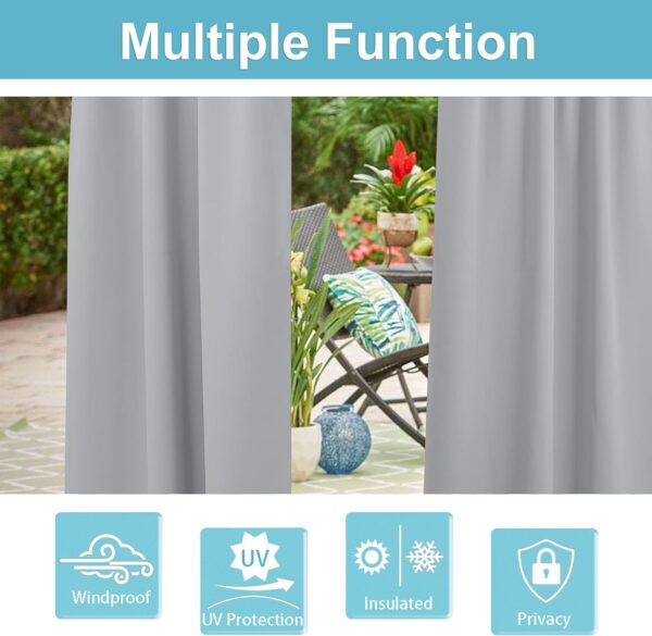 RYB HOME Waterproof Outdoor Curtains - Blackout Curtains Privacy Shades Thermal Insulated Blinds for Patio Door Gazebo Cabana Carport Pergola Canopy, W 52 x L 95 inch, 1 Pc, Light Grey - Image 5