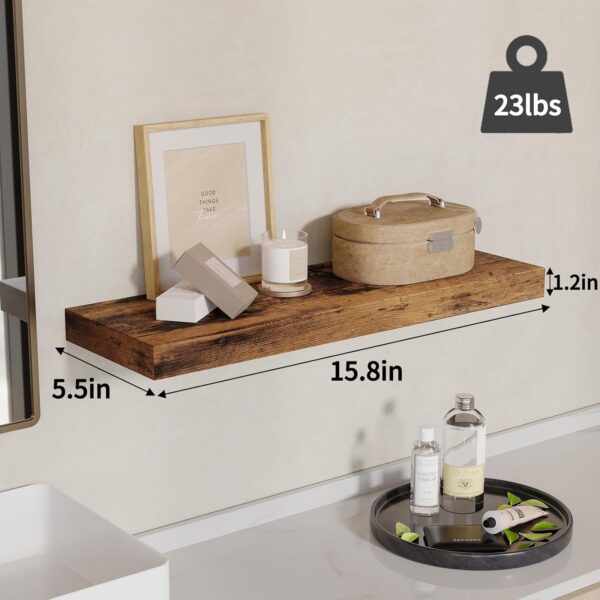 Fixwal 15.8in Floating Shelves, Rustic Wood Finish Wall Shelves Set of 4, Shelves for Wall Decor, with Invisible Brackets for Bathroom, Living Room,Bedroom and Kitchen(Rustic Brown) - Image 3