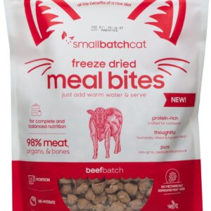 smallbatch Pets Cat Freeze Dried Meal Bites, Premium Raw Cat Food, Beef Recipe, 10 oz, Humanely Sourced Meat and Made in The USA