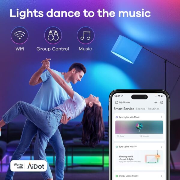 Linkind WiFi Smart Light Bulbs, Alexa Light Bulb Work with Alexa, Google Home, RGBTW 16 Million Color Changing Light Bulbs Dimmable, Mood Lighting, 2.4Ghz WiFi Only, A19 E26 WiFi Bulb 60W 800LM 8 Pack - Image 7