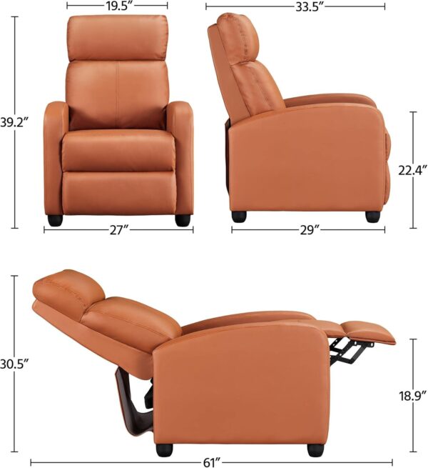 Yaheetech Padded Seat Recliner Chair Set of 2 Single Sofa Recliner for Living Room PU Leather Upholstered Reclining Chair Home Theater Seating Tan - Image 3