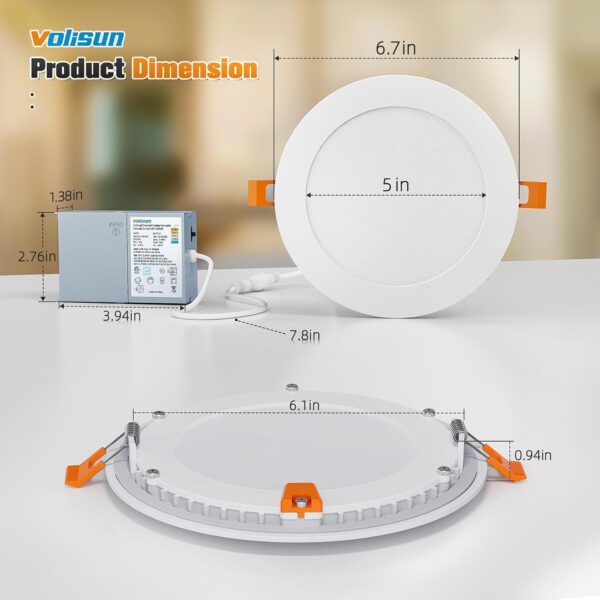 VOLISUN 24 Pack 6 inch Recessed Lighting, 5CCT Ultra-Thin LED Recessed Light with Junction Box, 2700K-5000K Selectable, 1080Lumen Dimmable Canless Wafer Downlight, LED Ceiling Light ETL Certificated - Image 6
