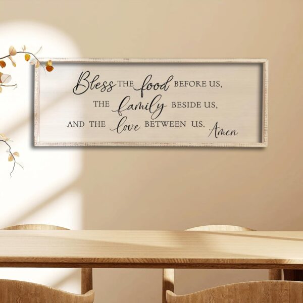 Bless the Food Before Us Wall Decor Sign 32" X 12" Home Dining Room Wall Decor Framed Wood for Large Farmhouse Vintage Country Kitchen Living Room Wall Hanging Art (White) - Image 7