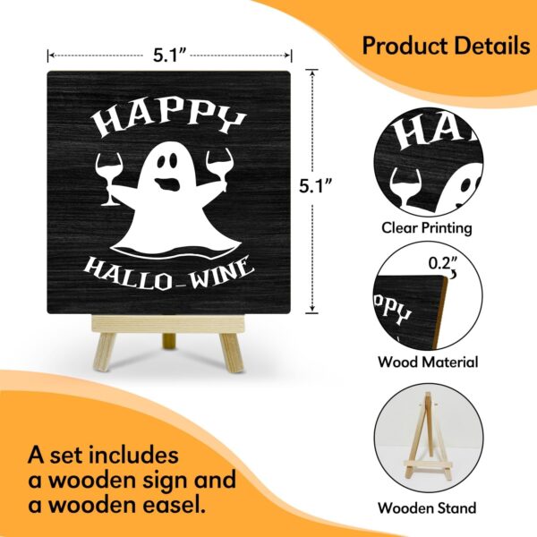 Halloween Home Decor Happy Hallo-wine Spooky Ghost Tiered Tray Office Desk Decor Wood Sign Autumn Fall Halloween Gifts Banquet Party Decor Table Centerpiece for Dining Room Kitchen Living Room -29 - Image 2