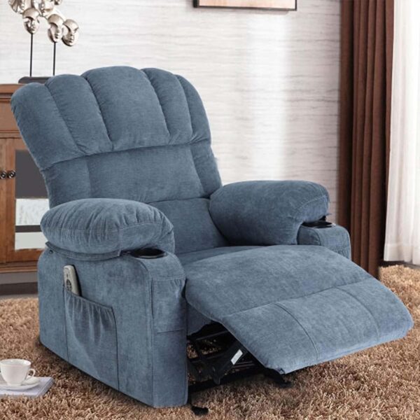Massage Chair Recliner with Heat&USB,Comfotable Lazy Boy Recliner Chair with Cup Holder&2 Side Pockets,Manual Recliner Chair for Adults,Bread-Shaped,Heavy Duty,Fabric (Blue) - Image 3