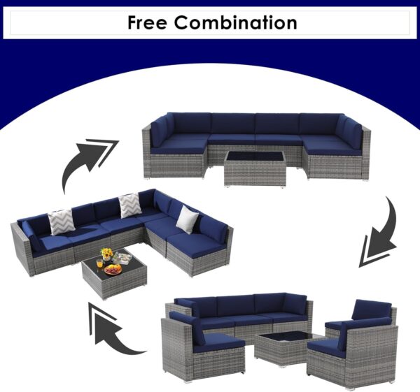 Yangming 7 Piece Outdoor Patio Furniture Sets, Outdoor Sectional Furniture with Tempered Glass Table and Cushion, Rattan Chairs Wicker Couch Conversation Set for Deck, Backyard, Porch, Lawn, Garden - Image 5