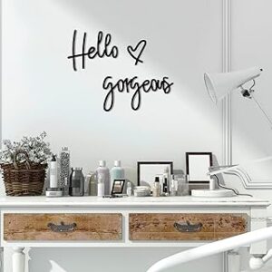 Hello Gorgeous Words Wall Decor 3D Wooden Sign Art for Home Room Office Door Decorations Party Supplies (Black)