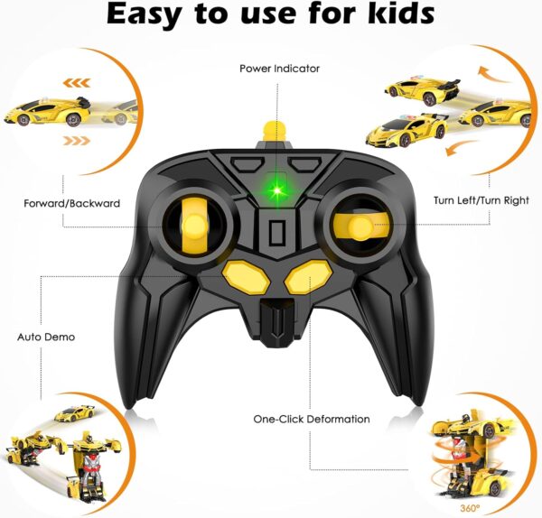 Remote Control Car, 2.4Ghz Transform RC Cars, 1:18 Scale Police Car Toy with Flashing Light, One Button Transformation,360 Degree Rotating Drifting Toys for Boys Age 4-7 - Image 4