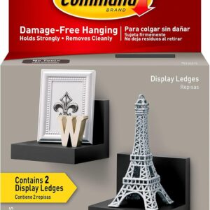 Command Display Ledges, Holds up to 2 lb, Slate, 2 Ledges with 8 Medium Command Strips, Damage Free Hanging Floating Shelf with Adhesive Strips, Personalize Living Room, Bedroom, Kids Room or Office
