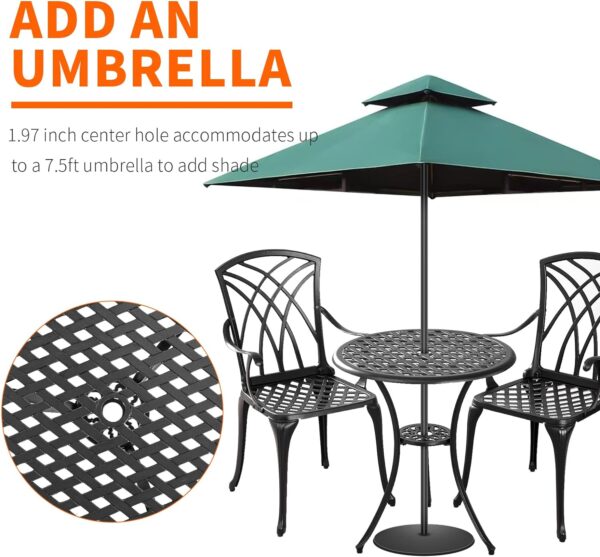 Outdoor 3 Piece Bistro Set Cast Aluminum Bistro Table and Chairs Set of 2, All Weather Bistro Patio Set, Patio Furniture for Garden Black - Image 3