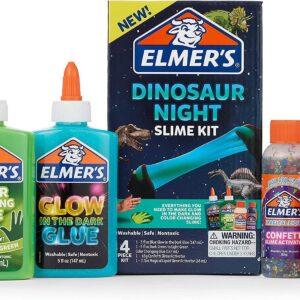 Elmer’s Glue Slime Kit, Dinosaur Night, Makes Color Changing and Glow in the Dark Slime, Includes Liquid Glue and Slime Activator, 4 Count