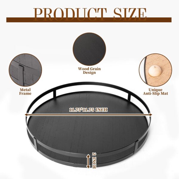 Defined Deco 12in Decorative Tray-Round Serving Tray with Metal Handle-Black Decorative Tray for Home Decor,Living Room Decor,Coffee Table Decor,Rustic Wooden Tray for Kitchen Table Decor,Dining Table - Image 6