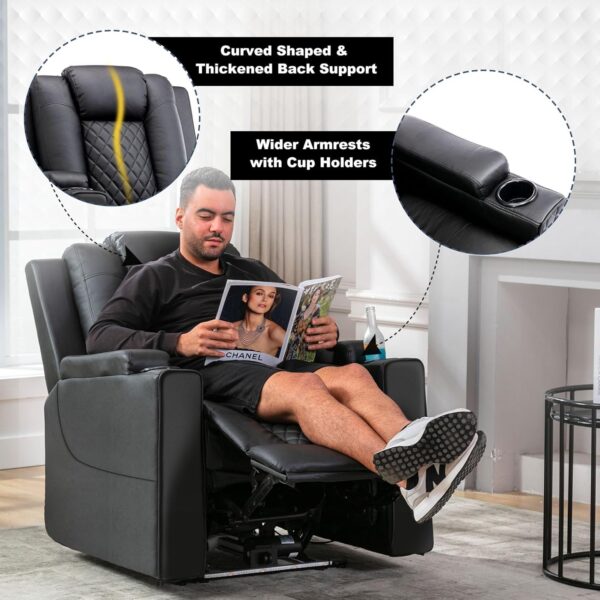 COMHOMA Power Recliner Chair PU Leather Electric Massage Recliner Sofa for Living Room Home Theater Seating with Cup Holders and LED Lighting (Black) - Image 5