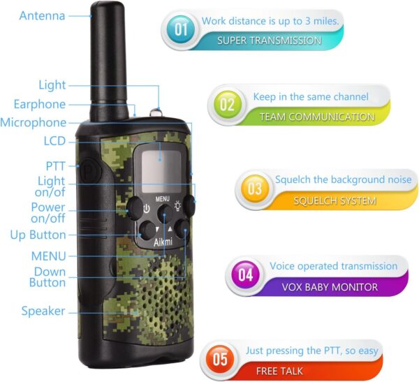 Walkie Talkies for Kids 22 Channel 2 Way Radio 3 Miles Long Range Handheld Walkie Talkies Durable Toy Best Birthday Gifts for 6 Year Old Boys and Girls fit Adventure Game Camping (Green Camo 1) - Image 5