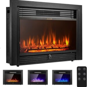 YODOLLA 28.5" Electric Fireplace Insert, Wall Recessed/Mounted, Freestanding Fireplace with Remote Control, 3 Color Adjustable Flames, 2 Modes Heat, 8 H Timer, 5 Brightness Settings, 750/1500W Heater