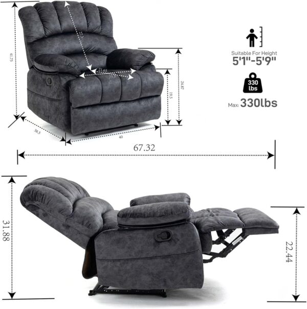 Modern Lazy Boy Recliner Chair & Manual Recliner Chair for Adults, Oversized Single Sofa with Adjustable Backrest, Footrest Extender,2 Pockets,Heavy Duty,Fabric (Dark Gray2) - Image 3