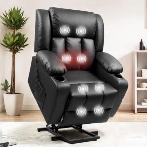 FLEXISPOT XL31 Power Lift Recliner Chair for Elderly, Oversized Electric Leather Lift Chair with Cup Holders, Side Pockets, Massage Reclining Chair Sofa for Living Room Bedroom (Black)