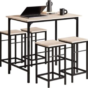 Haotian 5 Pieces Dining Set for 4, Dining Table with 4 Stools, Home Kitchen Breakfast Table, Bar Table Set, Bar Table with 4 Bar Stools, Kitchen Counter with Bar Chairs, Gray OGT11-HG