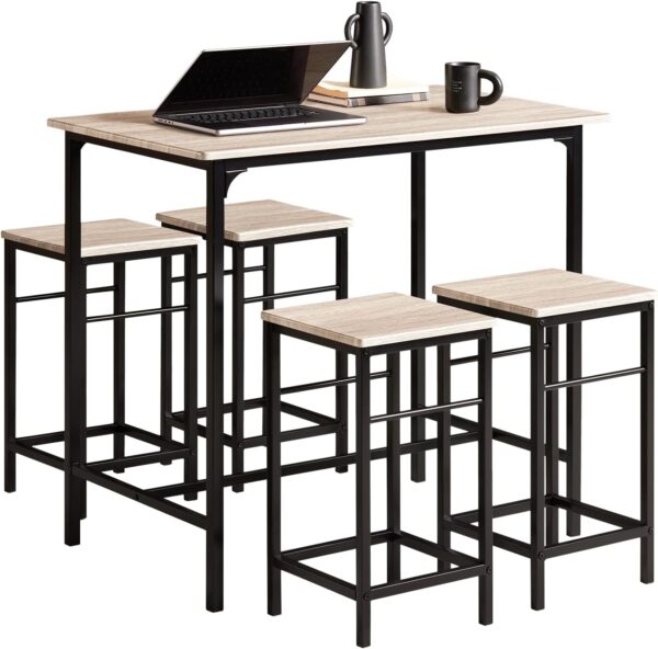 Haotian 5 Pieces Dining Set for 4, Dining Table with 4 Stools, Home Kitchen Breakfast Table, Bar Table Set, Bar Table with 4 Bar Stools, Kitchen Counter with Bar Chairs, Gray OGT11-HG