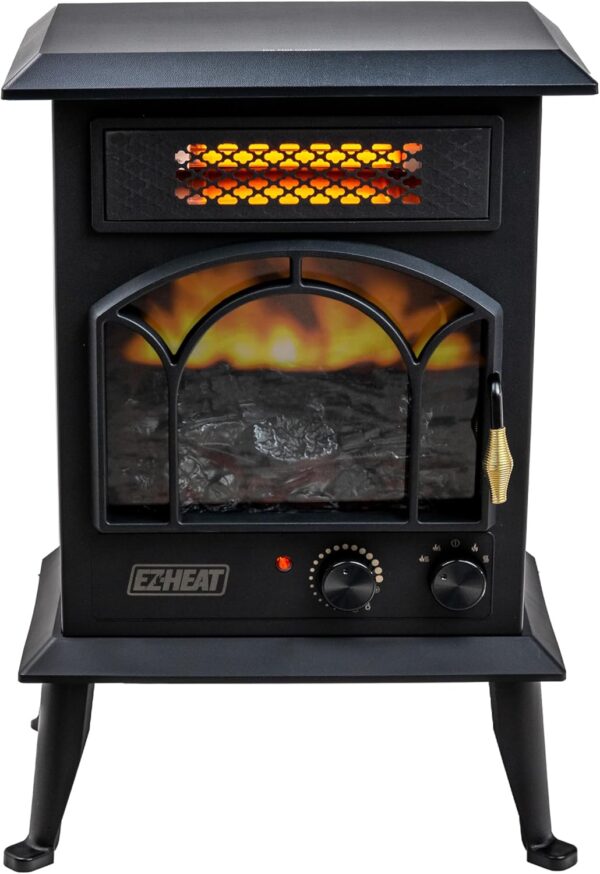EZ-HEAT Electric Fireplace Space Heater with Flame Effect, Adjustable Thermostat, Dual Heat Settings, and Overheat Protection, MT1288