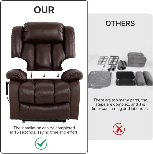 EDILLY Dual Motor Reclining Lift Chair, Leather Recliner with Heating and Massage, Leather Recliner for Elderly, for Living Room, USB Port(Brown) - Image 6