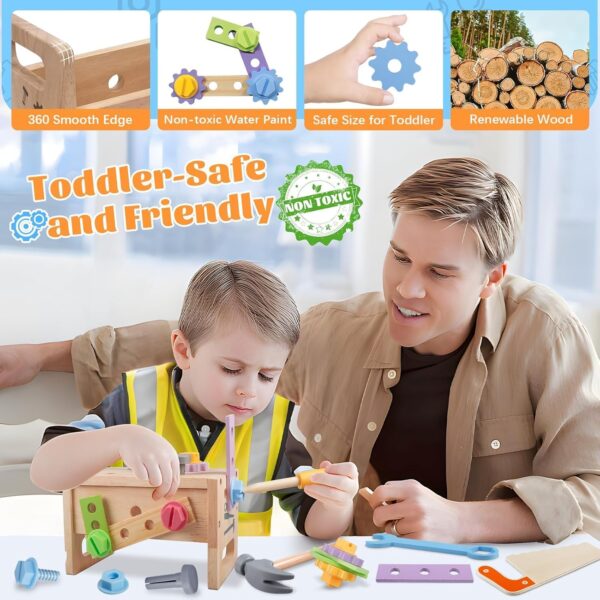 Wooden Tool Set for Kids, 30 PCS Toddler Tool with Vest, Montessori STEM Educational Pretend Play Construction Toy for 3 4 5 6 Year Old, Preschool Learning Activities Birthday Gifts for Boys Girls - Image 4