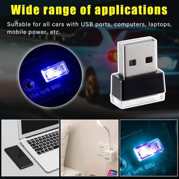 Augeny 4 PCS USB LED Car Interior Atmosphere Lamp, Plug-in USB Decor Night Light, Portable Auto Ambient Lighting Kit, Universal Vehicle Interior Accessories for Most Cars (Blue & Ice Blue) - Image 6