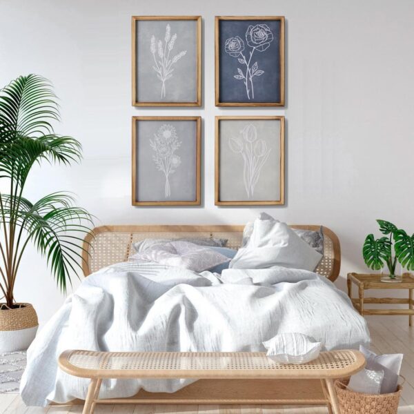 Mokof Framed Canvas Print Wall Art Set of 4, Boho Botanical Flower Prints Art for Home Office Decor, Modern Farmhouse Wall Decor for Living Room, Bedroom, Kitchen, Bathroom - Image 3