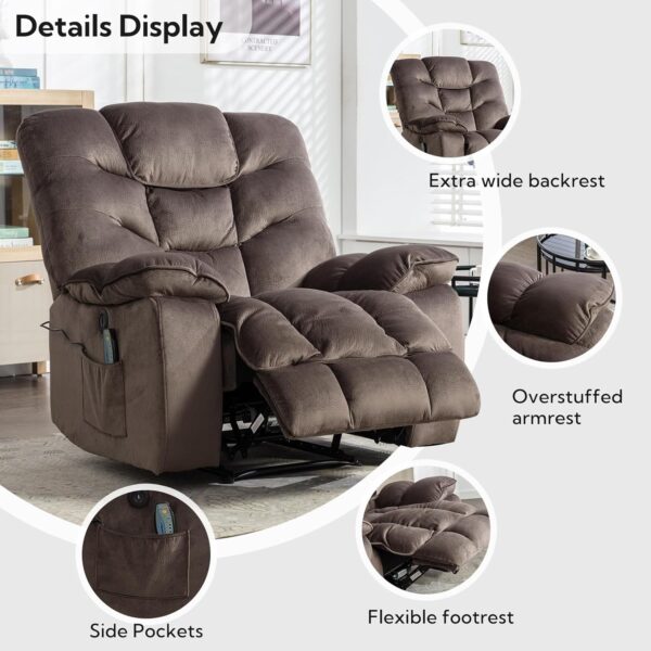 Oversized Power Recliner Chairs with Massage and Heat, 41" Wide Electric Reclining Chair with USB Port, Breathable Fabric Overstuffed Reclining Sofa for Living Room Bedroom (No Lift) - Image 5