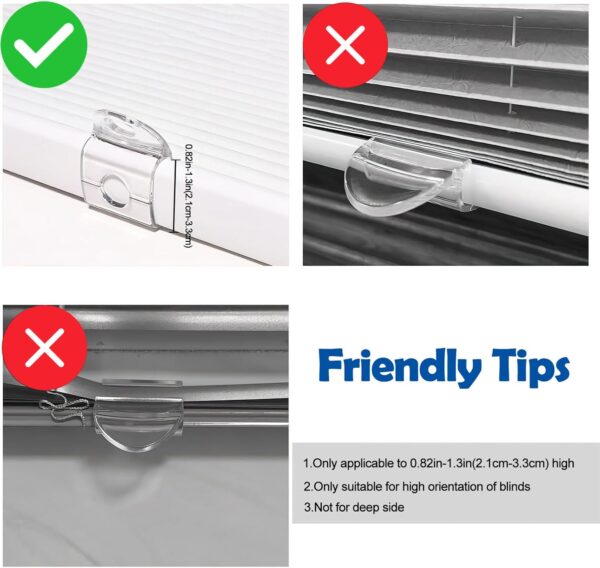 8Pcs Cordless Pleated Window Shades Handle, Plastic Bottom Rail Roller Shades Handle,Cordless Blind Handles Lifting Clamp Pull for Shades Bottom Rail or Rod (Transparent) - Image 3