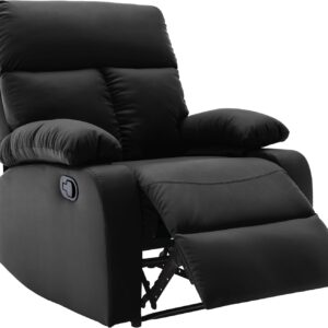Manual Small Recliner Chair for Adults, Small Recliners for Small Spaces, Faux Leather Reclining Chairs, Single Lazyboy Recliner Sofa for Living Room, RV, Bedroom, Black