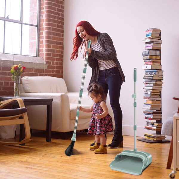 kelamayi Upgrade Broom and Dustpan Set, Large Size and Stiff Broom Dust pan with Long Handle, Upright,Ideal for Indoor Outdoor Garage Kitchen Room Office Lobby Use (Green) - Image 7