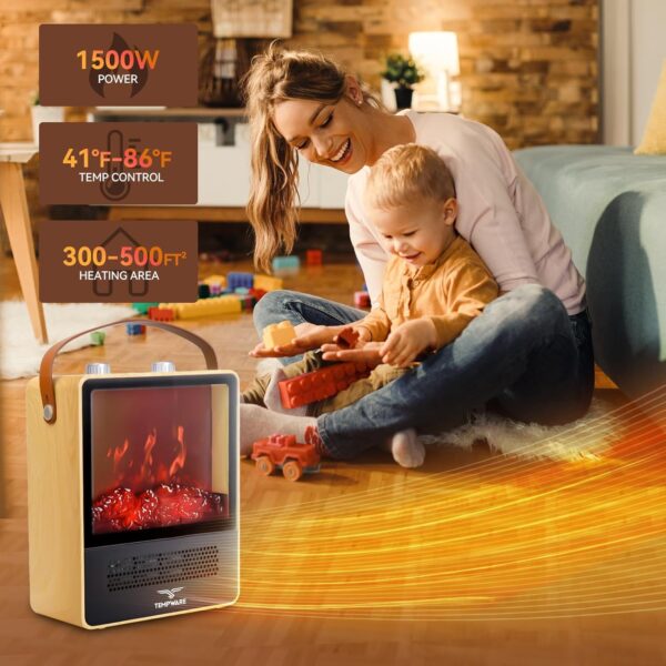 Electric Fireplace Heater, 1500W Portable Space Heater, Fireplace with Realistic 3D Flame Effect and Overheating Safety Protection, Quiet and Safe for Indoor Use Office Bedroom, Oak - Image 7