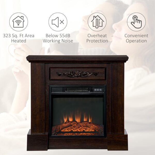 HOMCOM 32" Electric Fireplace with Mantel, Freestanding Heater with LED Log Flame, Overheat Protection and Remote Control, 1400W, White - Image 6
