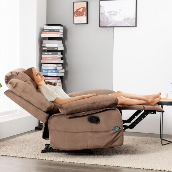 Recliner Chairs for Adults with Massage & Heat,Manual Overstuffed Reclining Chair for Living Room,Upholstered Fabric Chair Bedroom RV Brown - Image 6