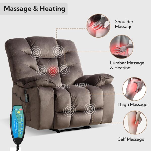 Oversized Power Recliner Chairs with Massage and Heat, 41" Wide Electric Reclining Chair with USB Port, Breathable Fabric Overstuffed Reclining Sofa for Living Room Bedroom (No Lift) - Image 3