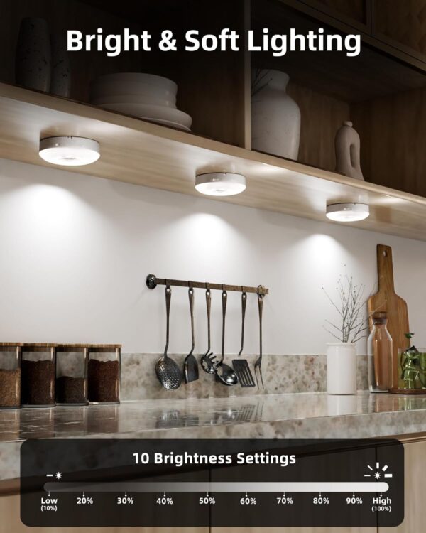 EZVALO Under Cabinet Lighting,1000mAh Rechargeable Puck Lights with Remote,3 Color Temps & 12 RGB Motion Sensor Closet Lights Indoor,Dimmable Under Cabinet Lights for Kitchen,Cabinets,Closet (3 Packs) - Image 2