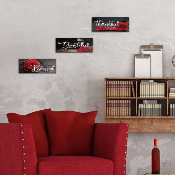 Hillban 3 Pieces Rose Wooden Wall Decor Thankful Grateful Blessed Wooden Signs Inspirational Wall Art Signs Wedding Wall Decor for Room Kitchen Bathroom (Red,10 x 4 Inch) - Image 5