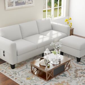 Sectional Sofa Couches for Living Room 78" L Shaped Sofas with Storage Ottoman Small 3 Seater Couch Velvet Fabric, Beige