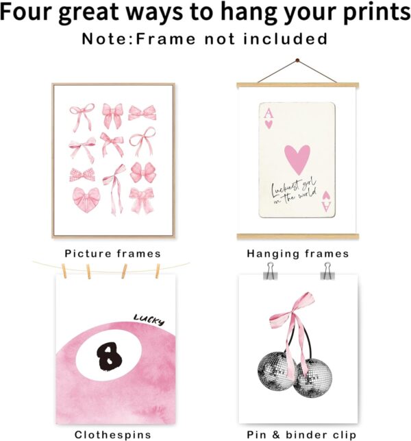 okaxscm Pink Coquette Trendy Preppy Wall Art Prints Set of 4, Coquette Room Decor, Preppy Room Decor Aesthetic, Pink Bow Disco 8 Ball Cherry Wall Decor Posters for Girls Bedroom Dorm, 8x10 Unframed - Image 2