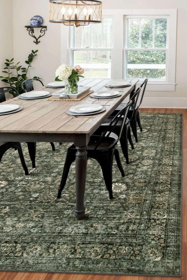Morebes Vintage Green Living Room Rug, 9x12 Area Rug Washable Boho Rugs for Bedroom, Soft Dining Room Carpet Non-Slip Non-Shedding Throw Rug for Farmhouse Indoor Kids Playroom - Image 7