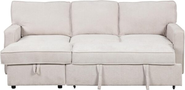 LUMISOL 89" Convertible Sectional Sofa Couch with Pull Out Bed, Sleeper Sofa Bed with Storage Chaise, 2 USB Ports and 2 Cup Holders for Living Room, Small Apartment, Beige - Image 7