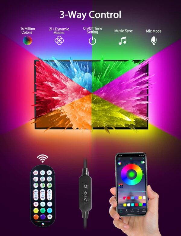 MATICOD LED Lights for TV Led Backlight, 9.84ft RGB Led Strip Lights USB TV Lights Behind 32-43in TV, APP Remote Control Music Sync TV Led Lights for Bedroom - Image 2