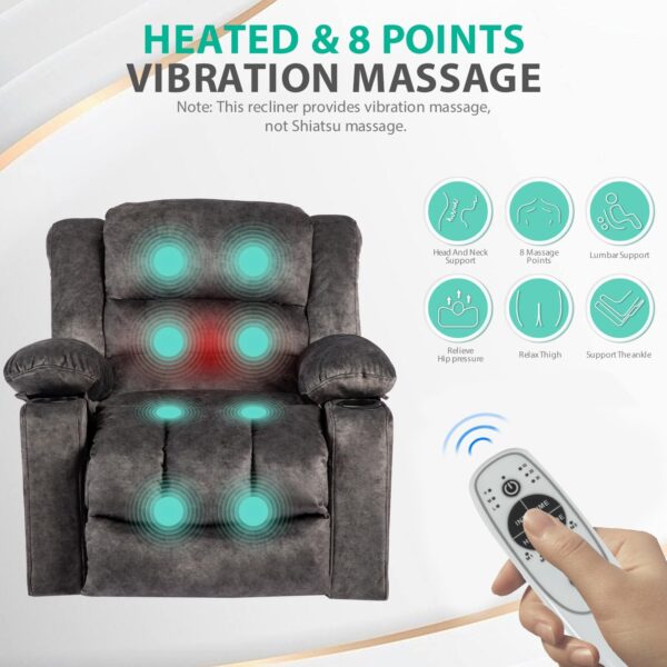 Recliner Chair Massage Rocker with Heated Modern Ergonomic Lounge Swivel Single Sofa Seat Living Room Recliners on Clearance Foam Filling Grey - Image 5
