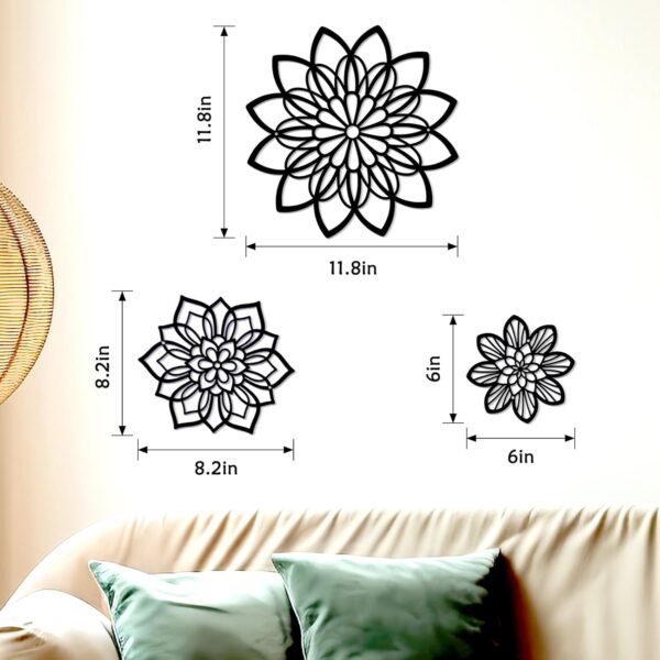 Zzbakress 3 Pieces Metal Flowers Wall Decor, Black Wall Decor, Flower Art Wall Decor Farmhouse Wall Decor Multiple Flowers Hanging Decor for Bathroom Living Room Garden Office (Black Elegant) - Image 3