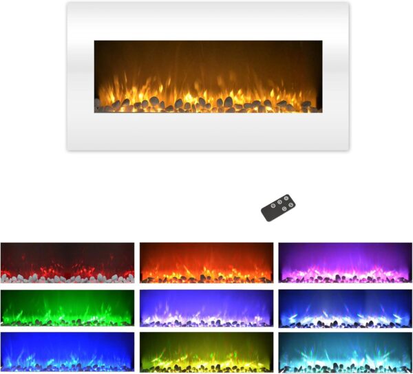 Northwest 36-Inch Wall Mounted Electric Fireplace - 10-Color LED Flame and 3 Media Backgrounds with Adjustable Brightness and Remote (White) - Image 2